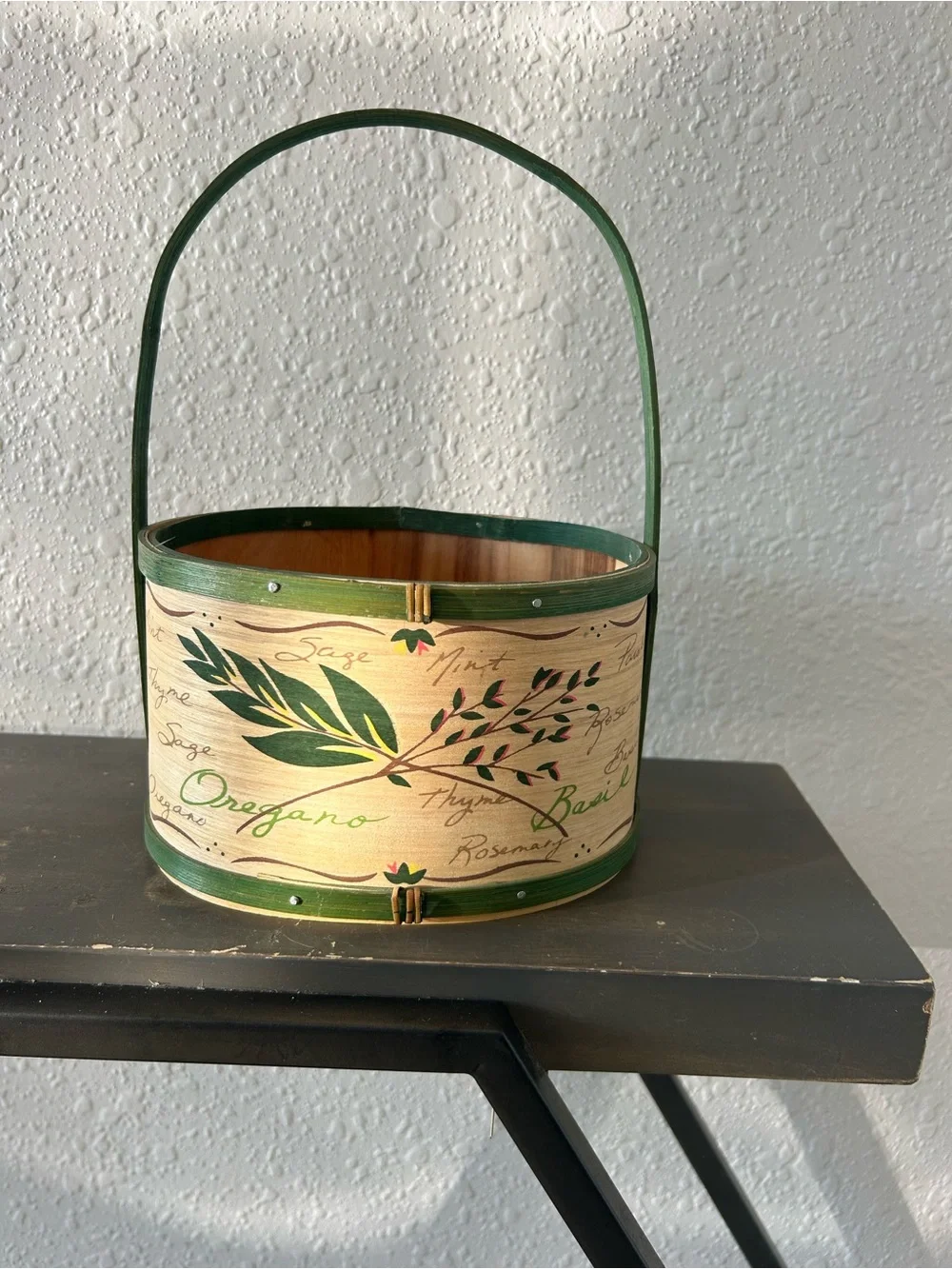 Hand-Painted Green Herb Basket - Home Accents